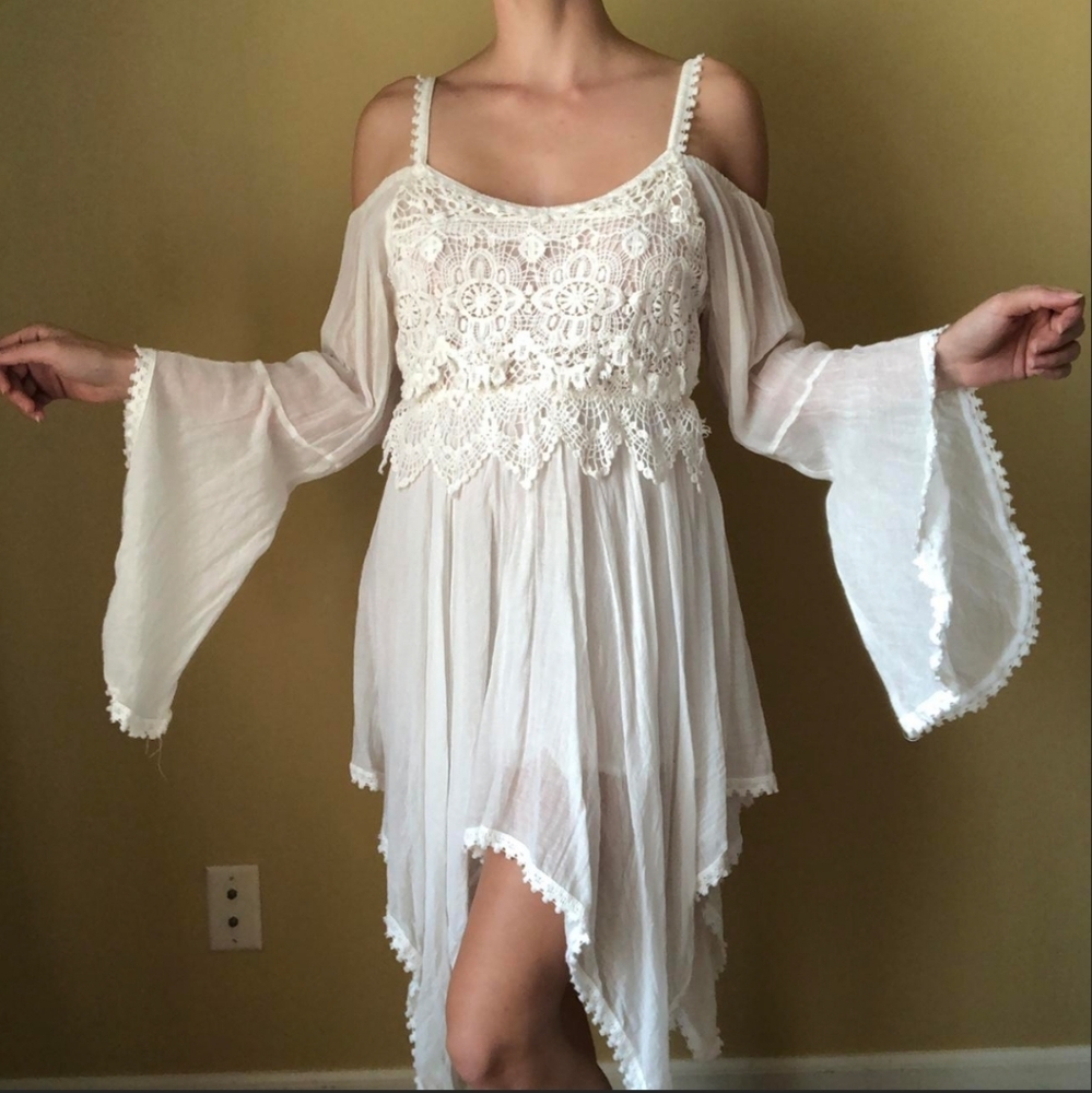 White Lace Off Shoulder Fairy Whimsy Dress